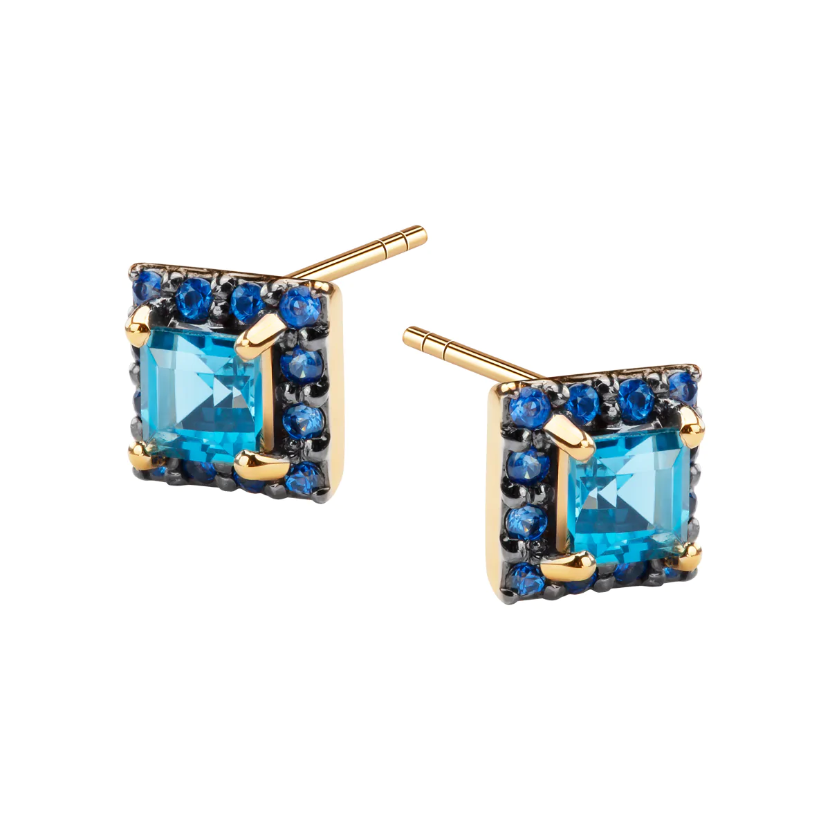 Kolczyki złote z topazami i szafirami