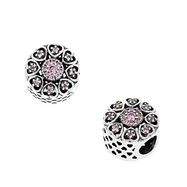 Zawieszka srebrna-Beads kwiatek serduszka